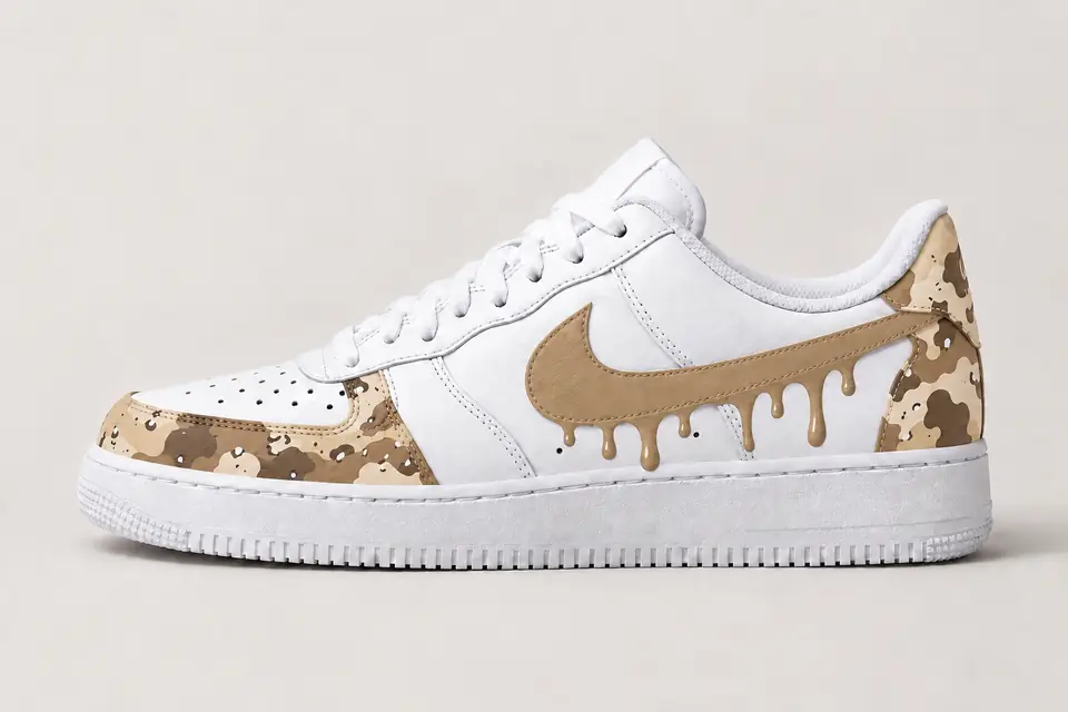 Air Force 1 Camouflage Drip coloris beige, vue de profil
