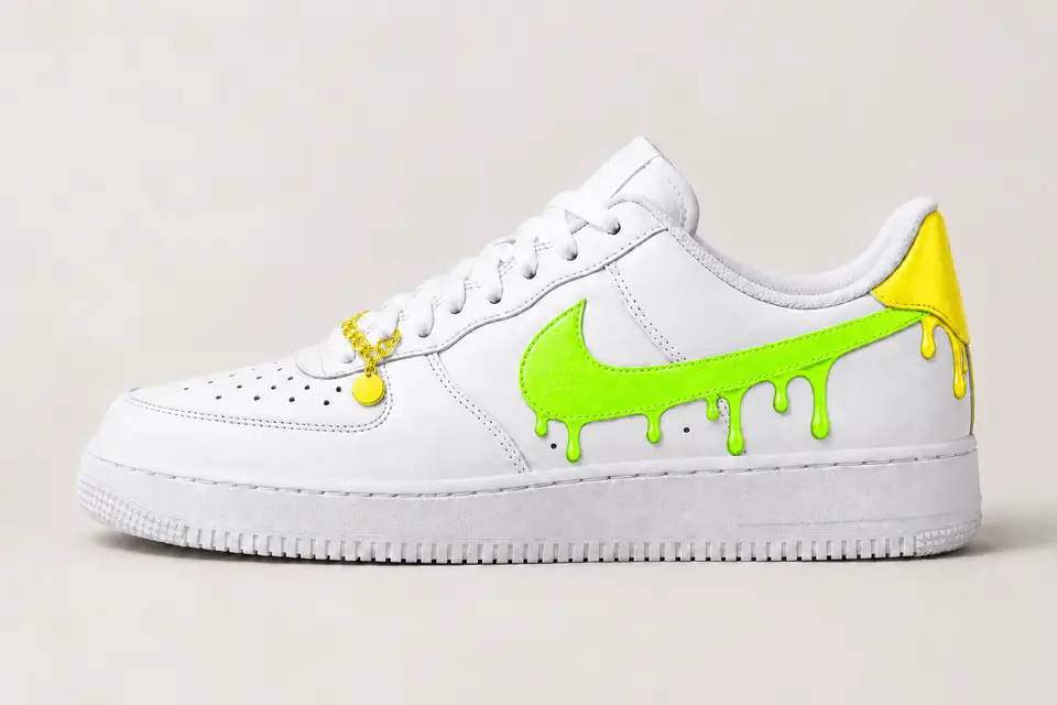 Air Force 1 Chaîne Or Drip coloris fluo et jaune, vue de profil