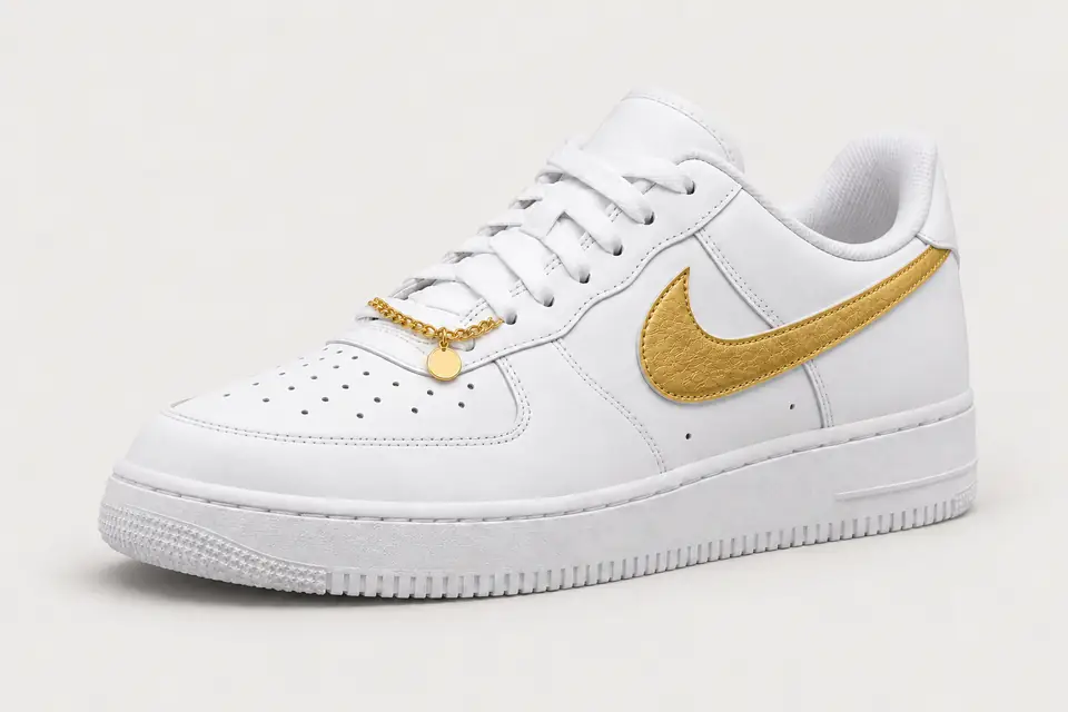 Air Force 1 Chaîne Or Swoosh Peint coloris or, vue de trois quarts