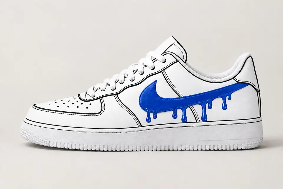 Air Force 1 Custom Cartoon Drip coloris bleu, vue de profil