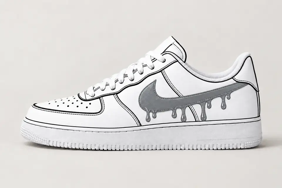 Air Force 1 Custom Cartoon Drip coloris gris, vue de profil