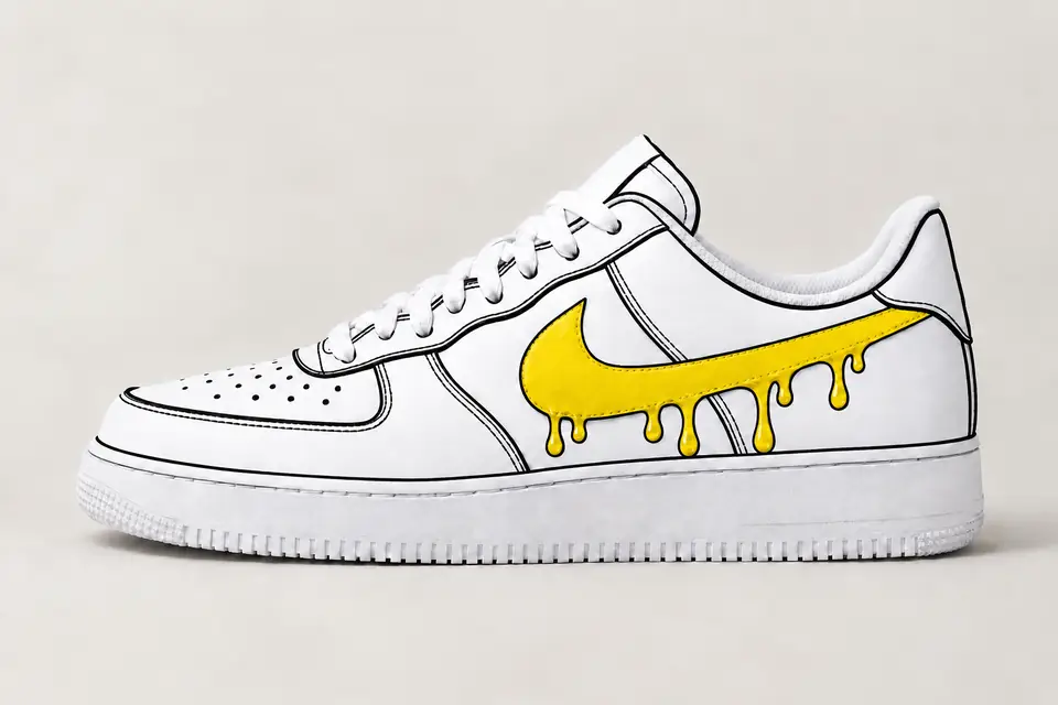 Air Force 1 Custom Cartoon Drip coloris jaune, vue de profil