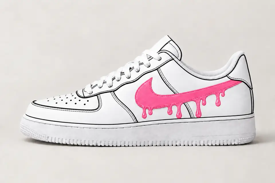 Air Force 1 Custom Cartoon Drip coloris rose, vue de profil