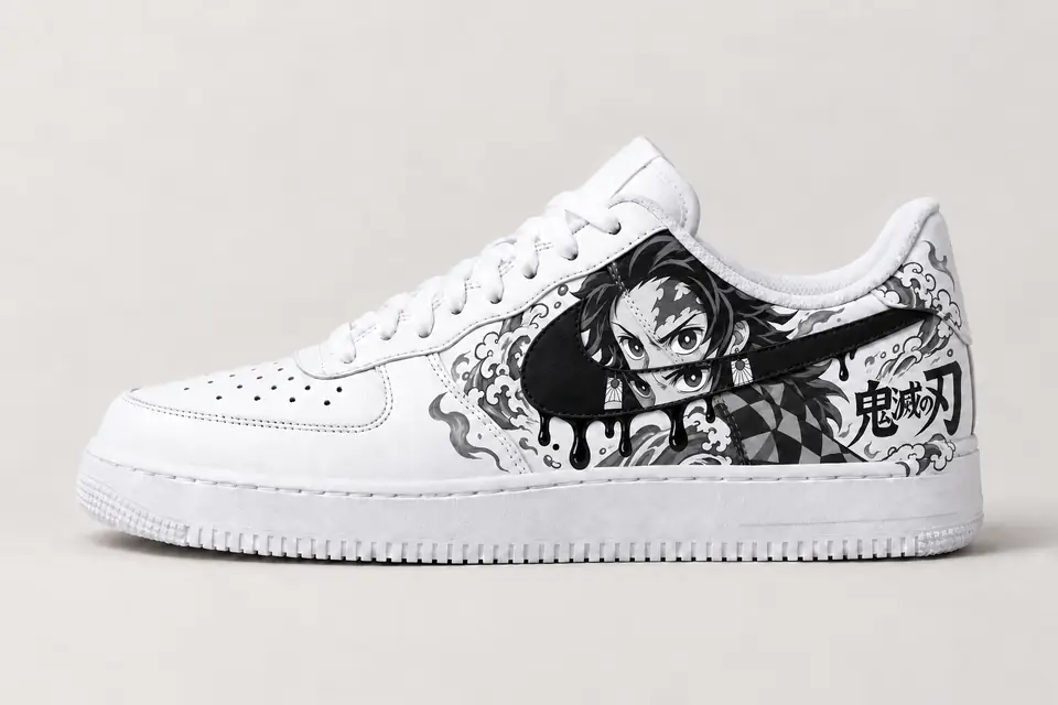 Air Force 1 Custom Demon Slayer Drip coloris gris, vue de profil