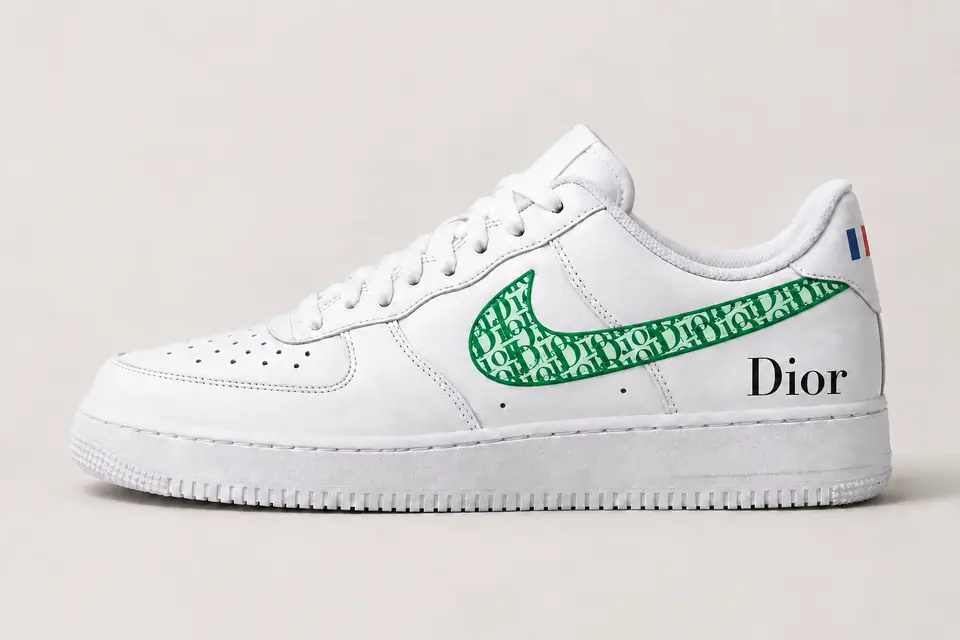 Air Force 1 Custom Dior France coloris vert, vue de profil