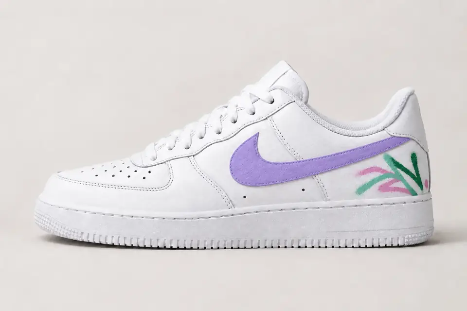 Air Force 1 Graffiti coloris pastel et vert, vue de profil
