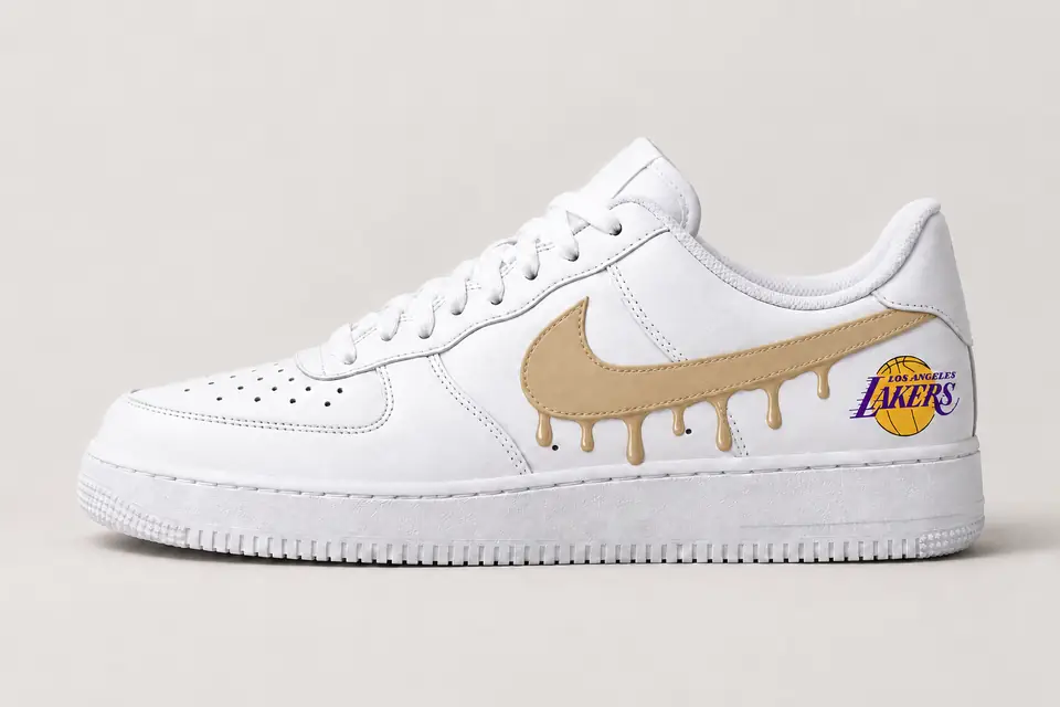 Air Force 1 Lakers Drip coloris beige, vue de profil