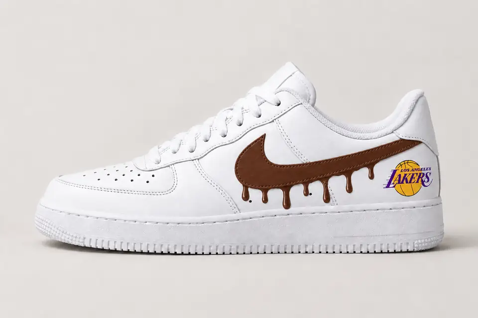 Air Force 1 Lakers Drip coloris marron, vue de profil