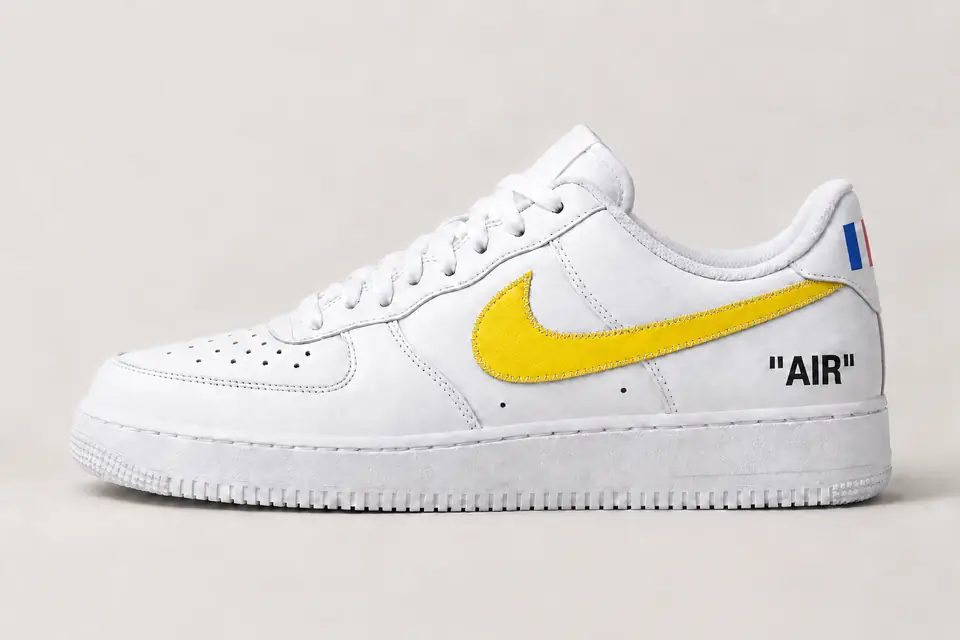 Air Force 1 Off-White Paris coloris jaune, vue de profil