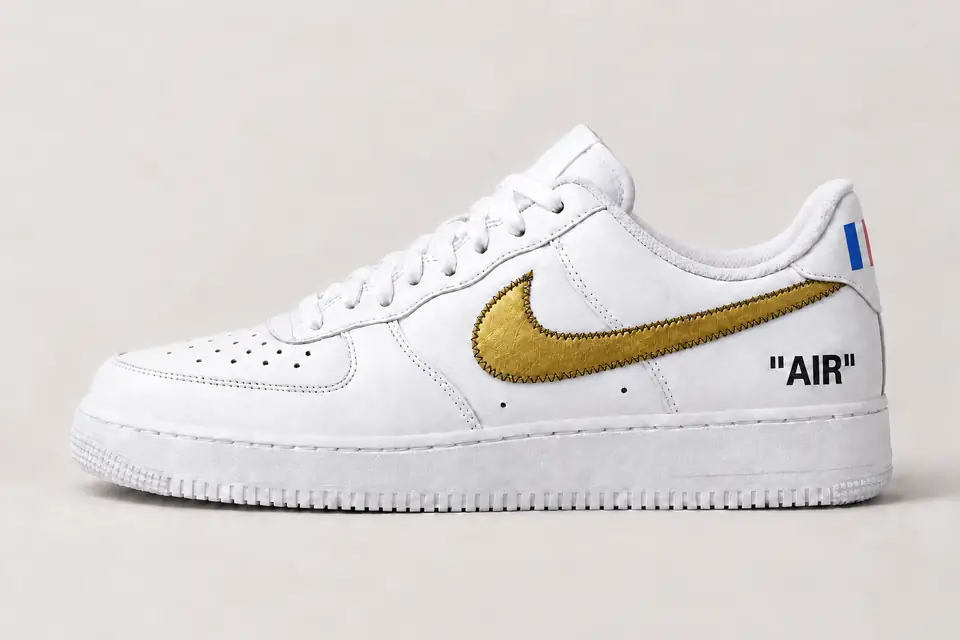 Air Force 1 Off-White Paris coloris or, vue de profil