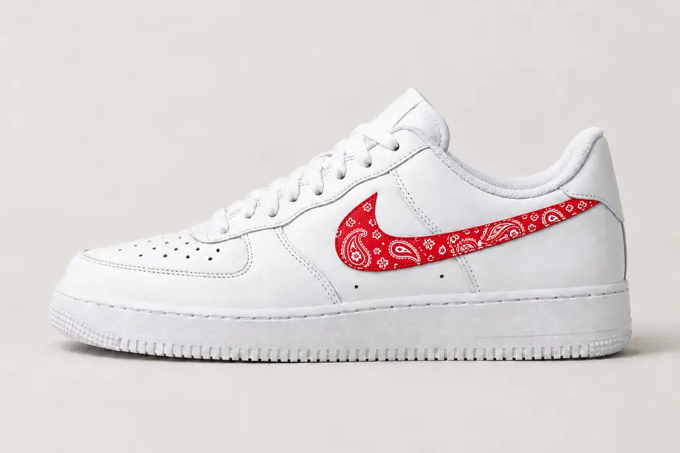 Air Force 1 Paisley Swoosh coloris rouge, vue de profil