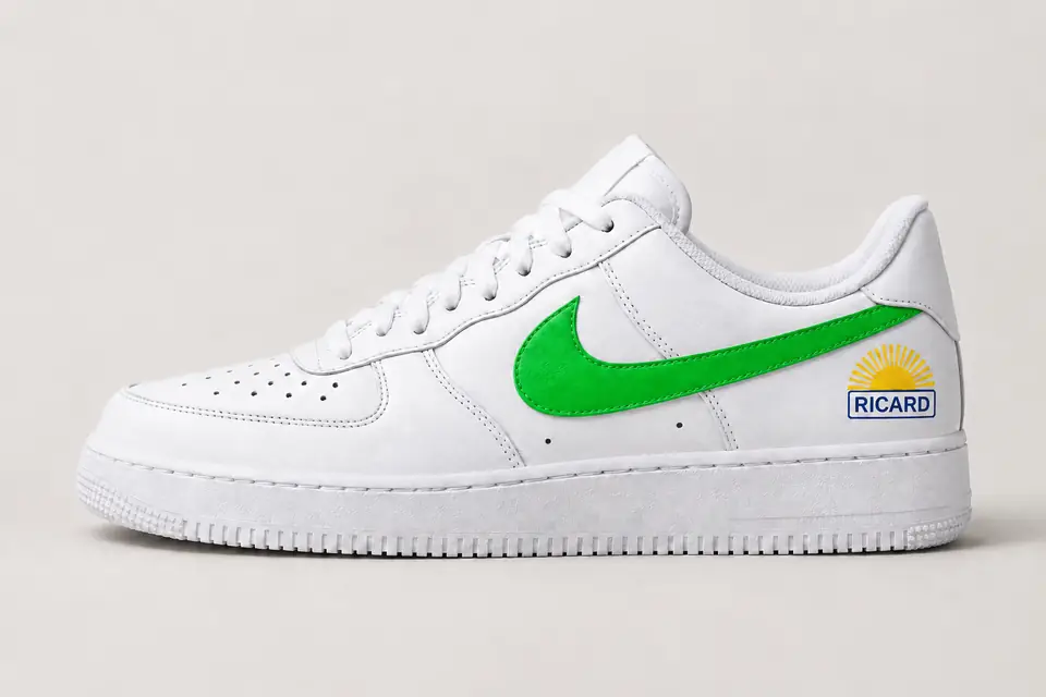 Air Force 1 Ricard Swoosh Peint coloris vert, vue de profil