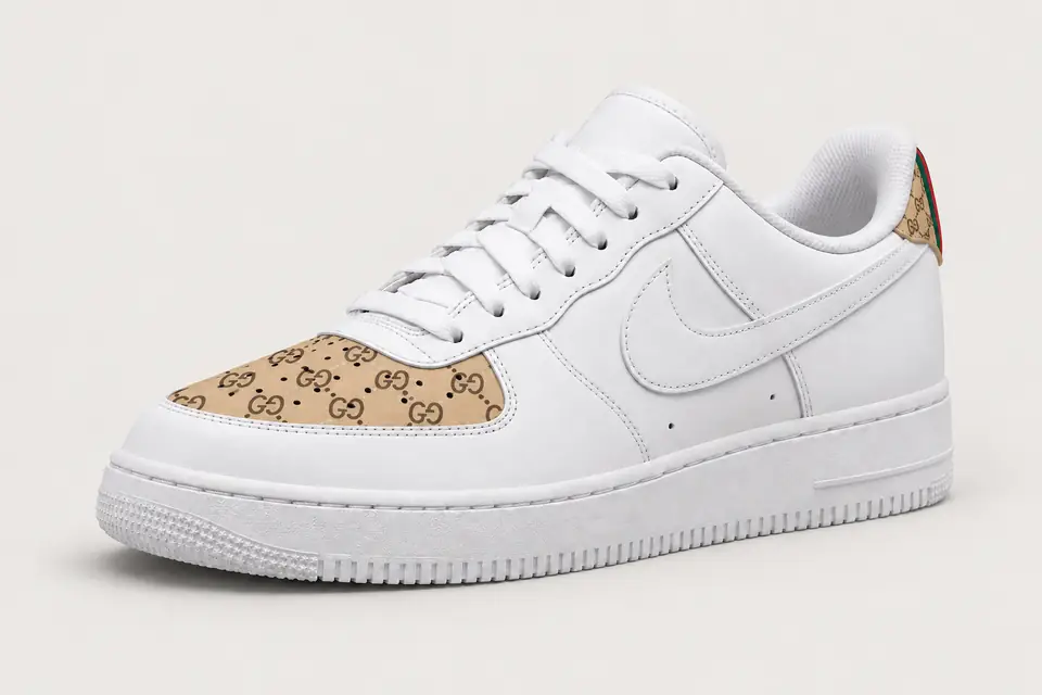 Air Force Gucci Bébé coloris beige, vue de trois quarts