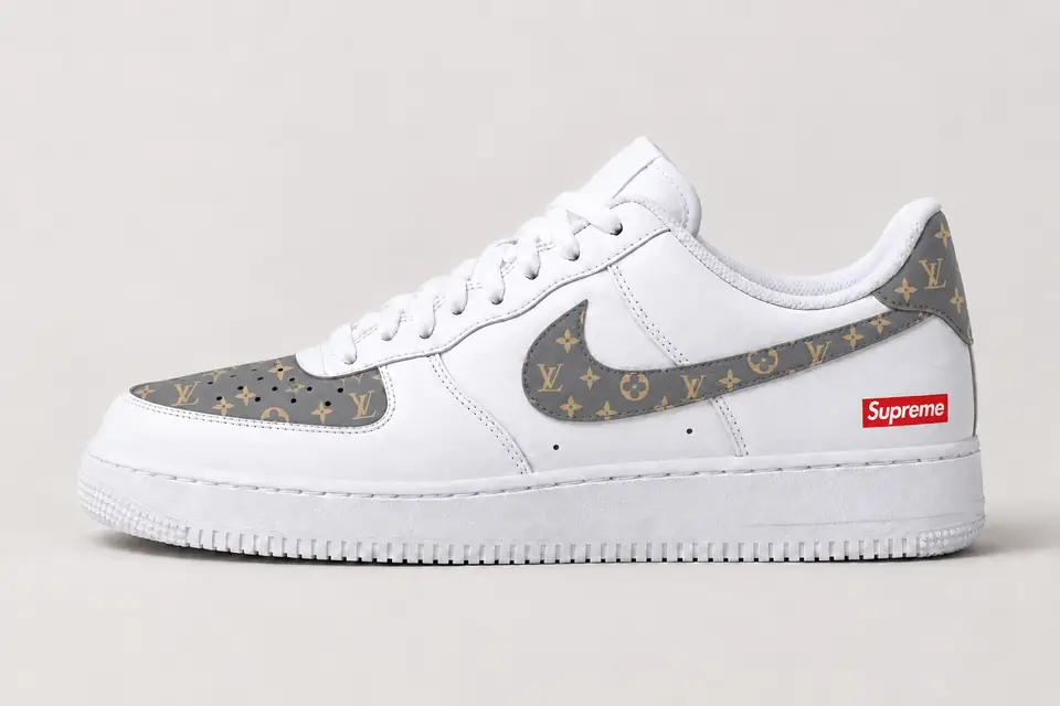 Air Force Louis Vuitton Supreme coloris gris, vue de profil