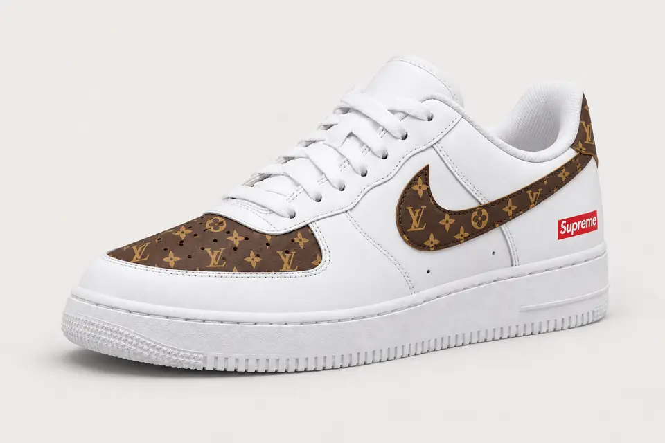 Air Force Louis Vuitton Supreme coloris marron, vue de trois quarts