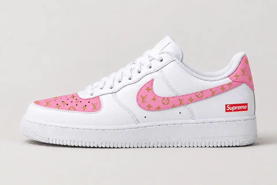 Air Force Louis Vuitton Supreme coloris rose, vue de profil