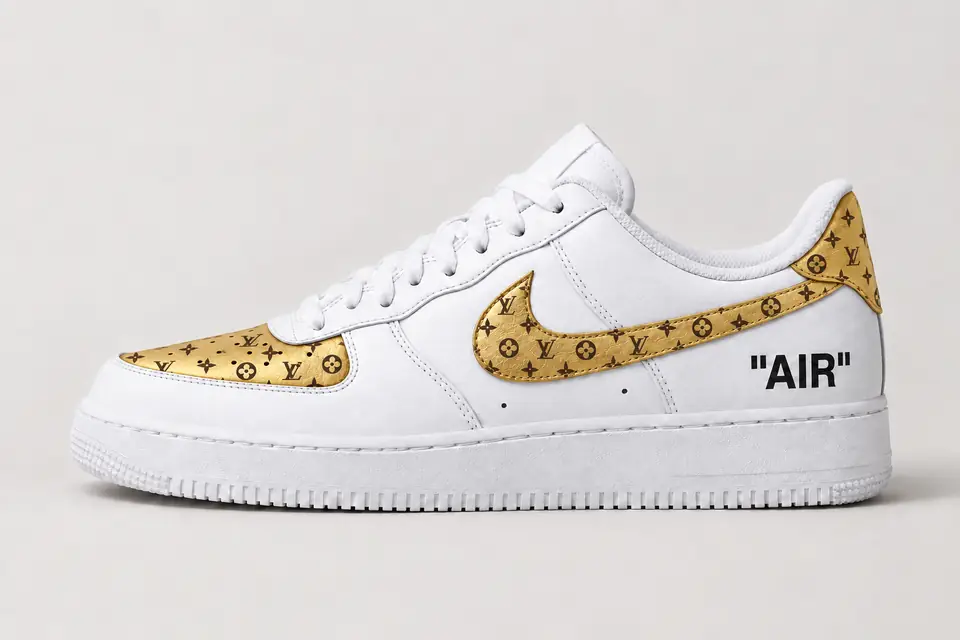 Air Force Louis Vuitton Virgil Abloh coloris or, vue de profil