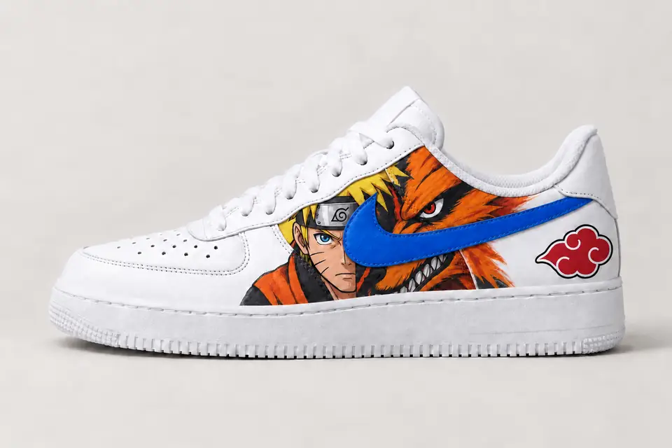 Air Force Naruto Swoosh Peint coloris bleu, vue de profil
