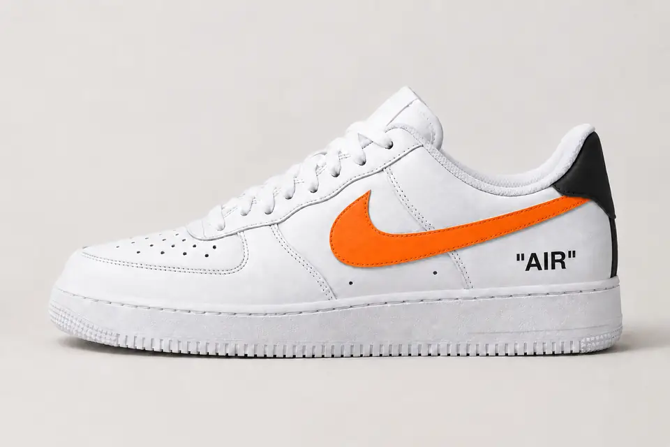 Air Force Off-White Jaune Talon Peint coloris noir et orange, vue de profil