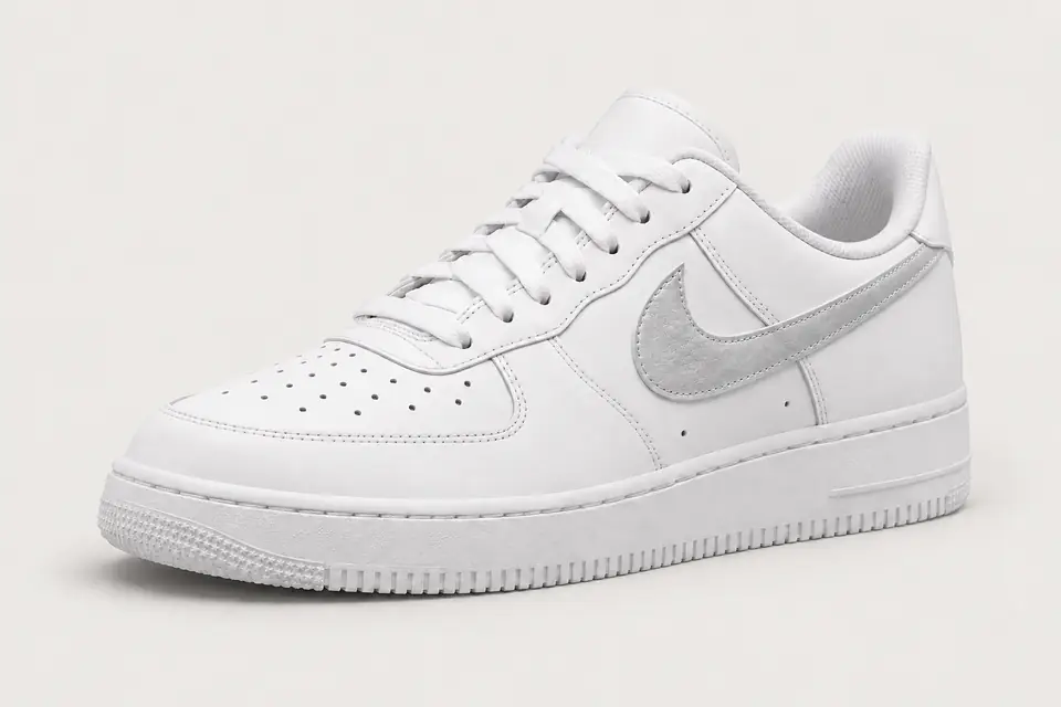 Air Force One Blanche et Argent coloris argent, vue de trois quarts