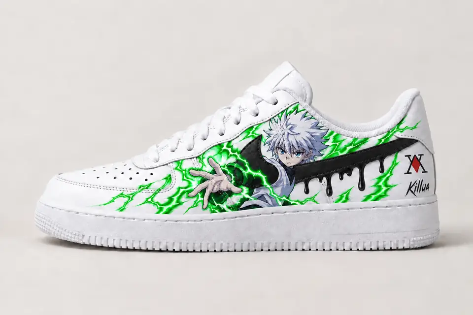 Air Force One Custom Hunter x Hunter Drip coloris vert, vue de profil