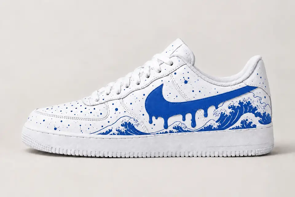Air Force One Vague Kanagawa Drip coloris bleu, vue de profil