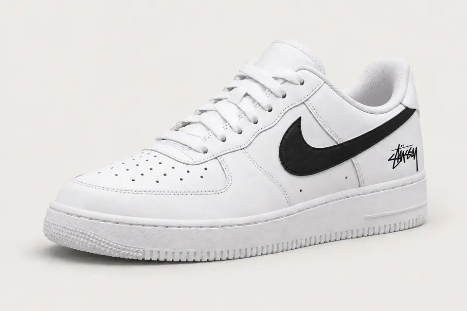 Air Force Stüssy Swoosh Peint coloris noir, vue de trois quarts