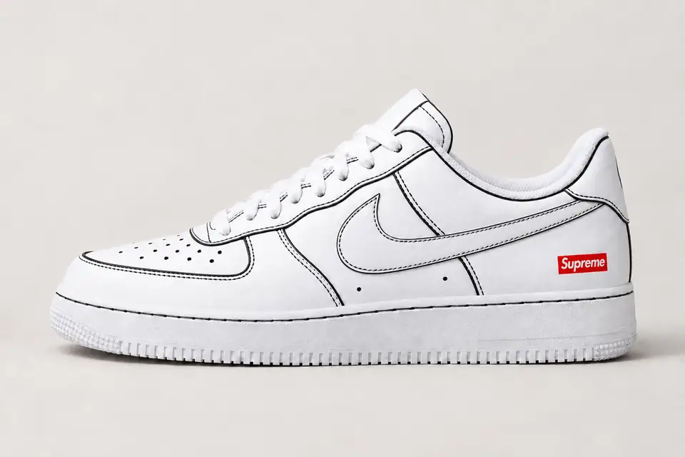 Air Force Supreme Noir Contour 2 coloris noir, vue de profil