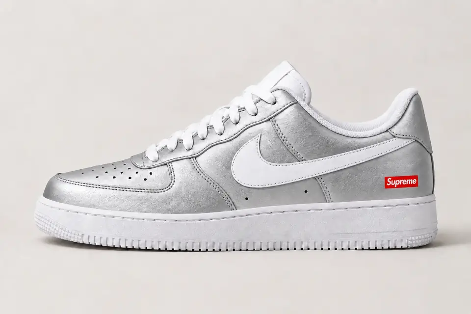 Air Force Supreme Noir Full Upper coloris argent, vue de profil