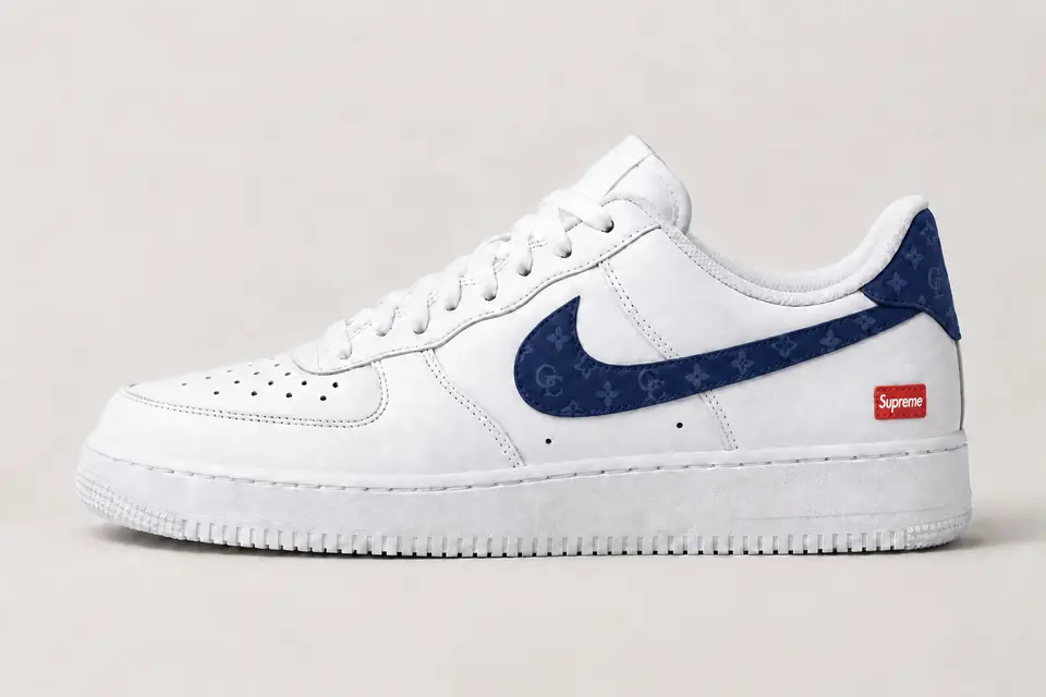 Air Force Supreme Noir Monogramme 2 coloris bleu marine, vue de profil