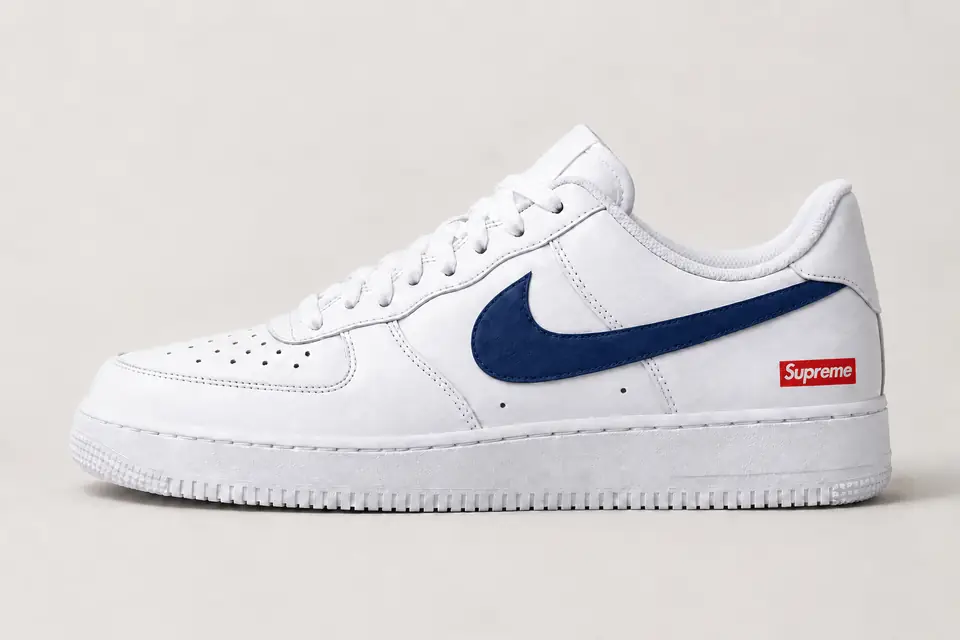 Air Force Supreme Noir Swoosh Peint 2 coloris bleu marine, vue de profil