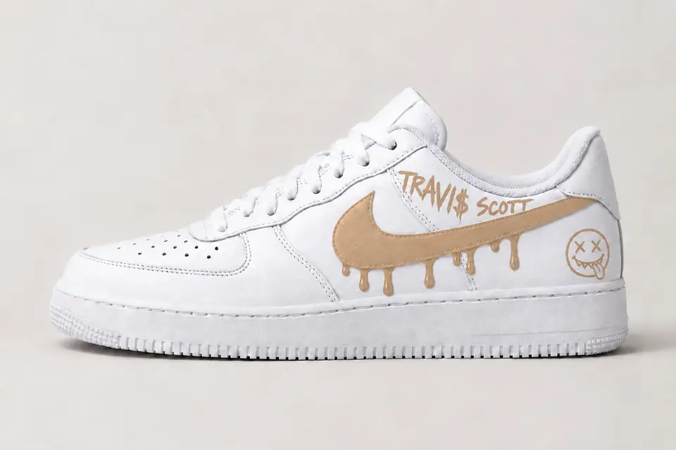 Air Force Travis Scott Drip coloris beige, vue de profil