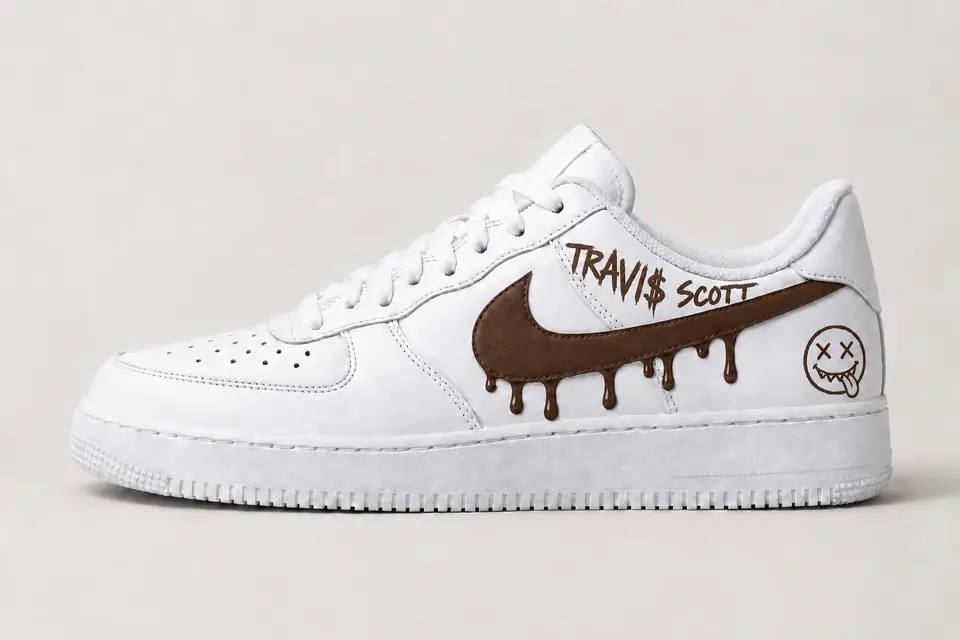 Air Force Travis Scott Drip coloris marron, vue de profil