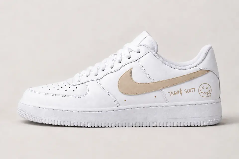 Air Force Travis Scott Swoosh Peint coloris beige, vue de profil