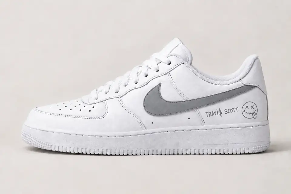 Air Force Travis Scott Swoosh Peint coloris gris, vue de profil