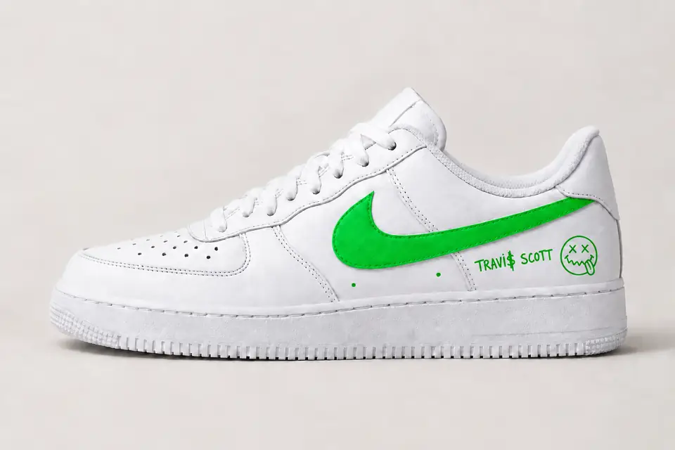 Air Force Travis Scott Swoosh Peint coloris vert, vue de profil