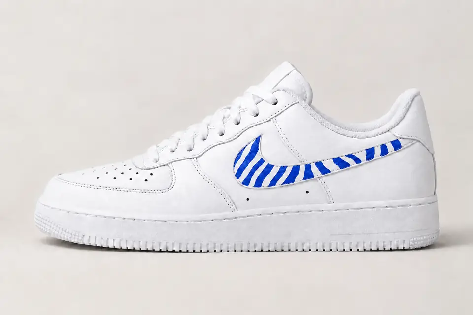 Air Force Zebra coloris blanc et bleu, vue de profil