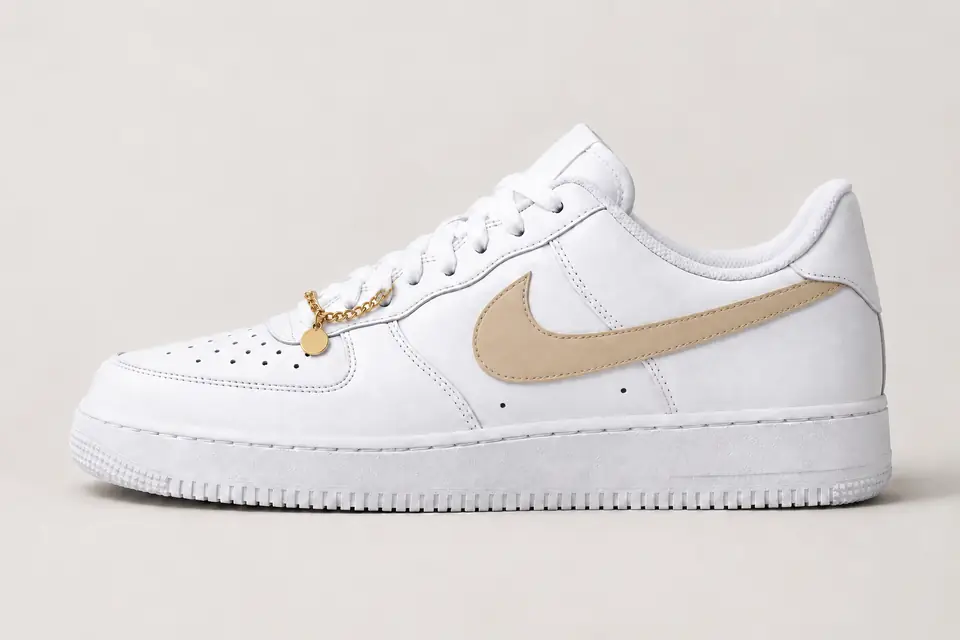 Nike Air Force 1 Femme avec Chaîne coloris beige, vue de profil