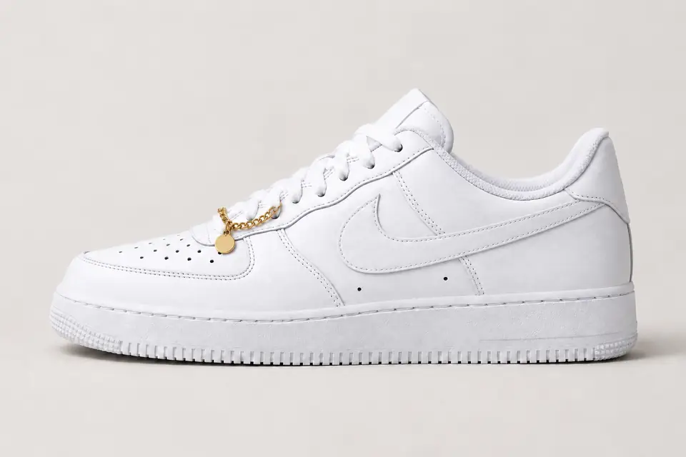 Nike Air Force 1 Femme avec Chaîne coloris blanc, vue de profil