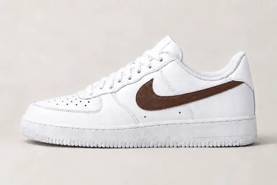 Nike Air Force 1 Junior Fille coloris beige et marron, vue de profil