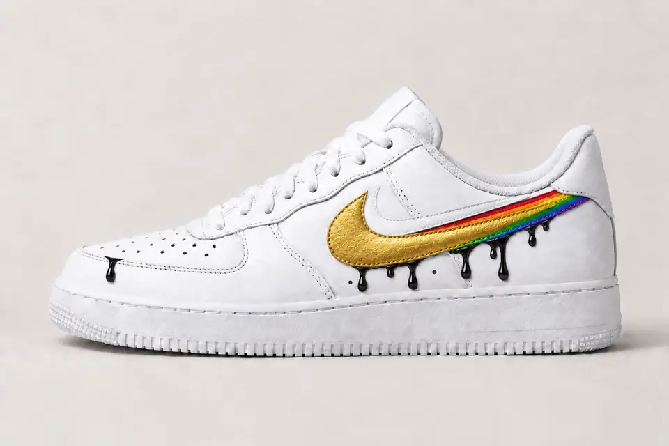 Nike Air Force 1 LGBT Drip coloris or, vue de profil