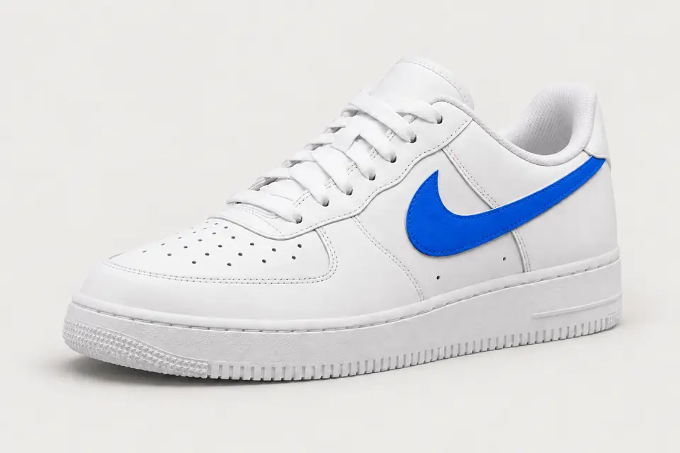 Nike Air Force 1 Script Swoosh White Blue coloris blanc, vue de trois quarts